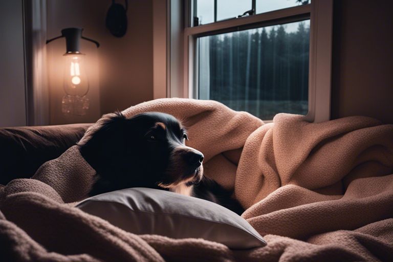 How can I make my small dog feel safe during thunderstorms or fireworks?